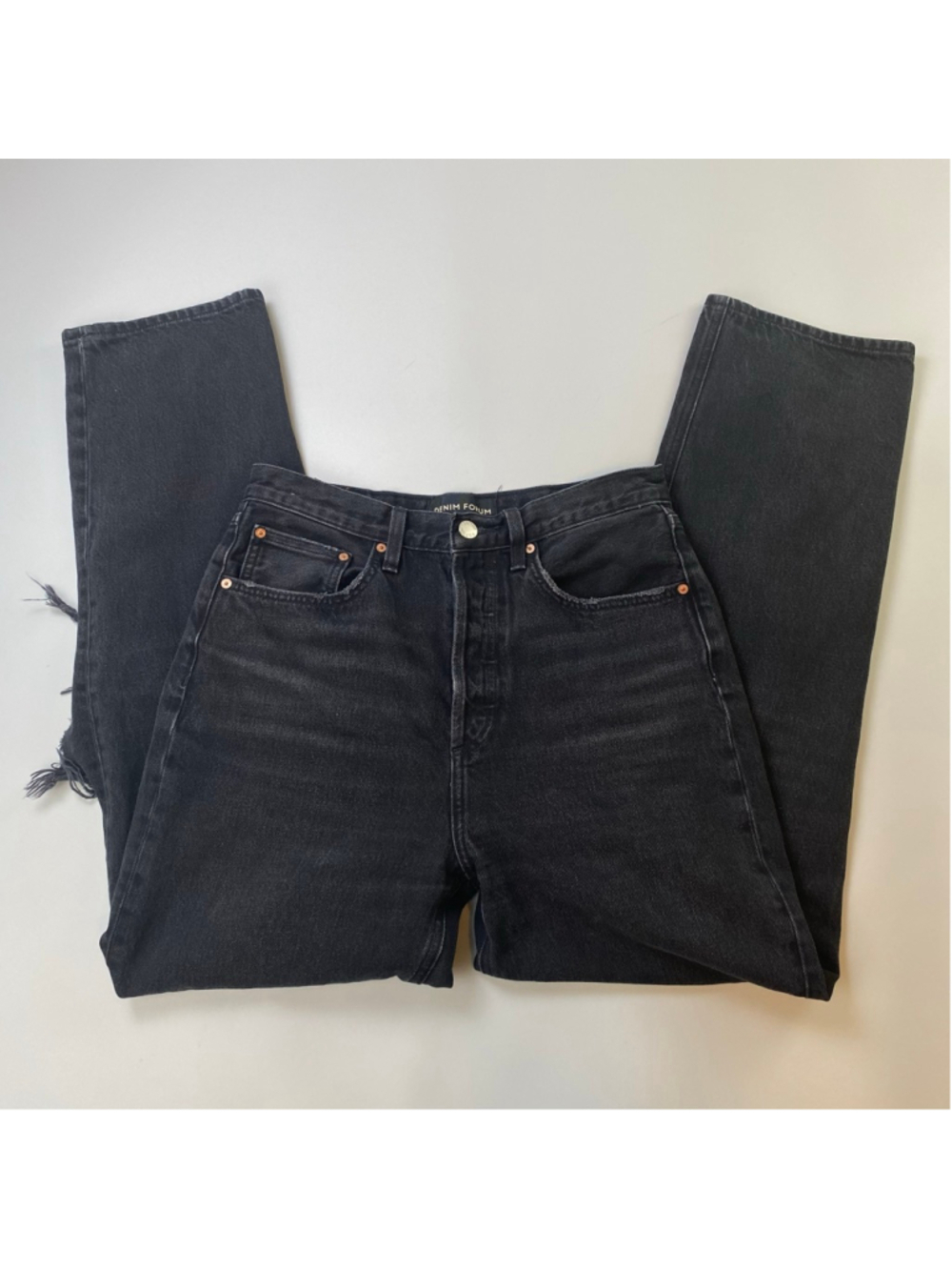 Denim Forum Jeans Black Womens 26 Joni High Rise Loose Jeans Grunge Minimalist